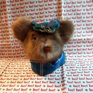 Tartan Teddy Bear Christmas Ornament - Genuine Fur - Mink